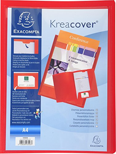 Exacompta 43503E 10er Pack Präsentationsmappe KeaCover aus starkem Kunststoff für DIN A4 Klarsichthülle auf dem Vorderdeckel, Steckplatz für Visitenkarte rot