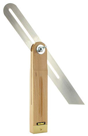 hedue® Schmiege A228 - Winkelschmiege aus Buche mit Langloch & Messingbeschlag, Winkel verstellbar, 25 cm