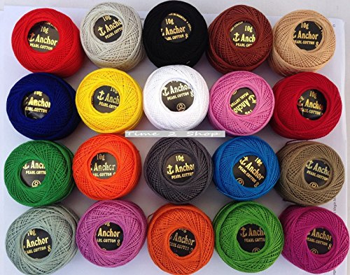 20 Anchor Pearl Cotton Balls. Size 8 (85 Meters Each) Great Value New Pack Embroidery