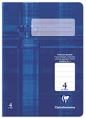 Clairefontaine 331504C - Heft ideal für die Schule, DIN A5, 16 Blatt, 90g, Lineatur 4 liniert ohne Rand, Blau, 1 Stück