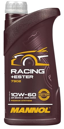MANNOL 7902 Racing+Ester Motoröl 10W-60, ACEA A3/B4, API SN/CH-4, 1L | Bisynthetisches Motoröl für Benzin- und Dieselmotoren in Sport- und Rennwagen, Ester-Formel für Verschleißschutz bei Hitze