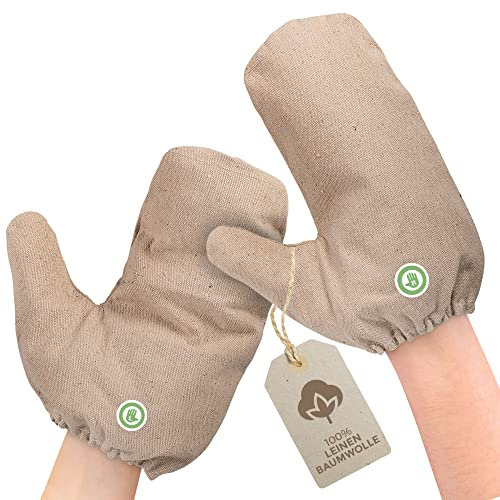 Massagehandschuhe aus 100% Leinen-Baumwolle [1 Paar] für hautpflegende Peeling-Massage - trocken und nass anwendbar