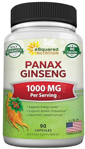 aSquared Nutrition Natural Korean Panax Ginseng (1000mg Max Strength)-90 Capsules Root Extract Complex (Red & White), High Dosage Ginsenosides in Seeds, Asian Powder Supplement,Tablet Pills for Energy