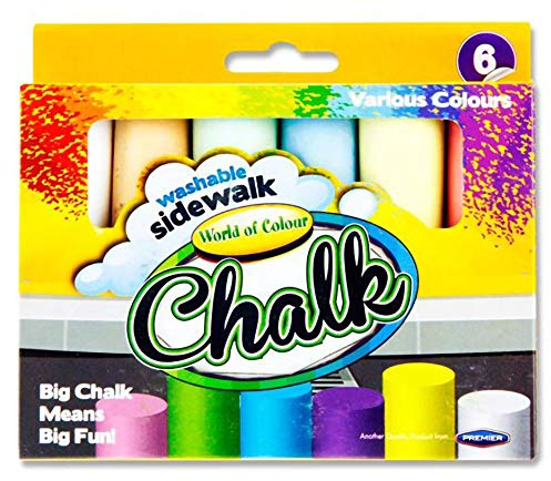 Premier Stationery Pavement Chalk for Children, Garden Games, Chunky Chalks for Toddlers, Easy to Wash, Sidewalk Chalk, Bright Colored (Pack of 6 Assorted Colors)