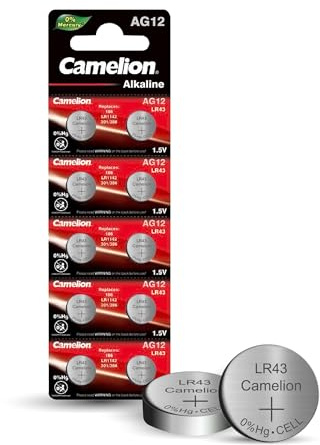 10 Camelion AG12 / LR43 /186 / 386 Knopfzelle Alkaline Alkali Batterie, 10-er Pack, Lange Haltbarkeit (Haltbarkeitsdatum markiert)