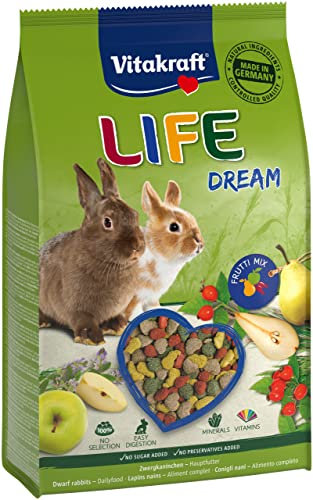 Vitakraft Life Dream, Zwergkaninchen Futter, mit Birne, mit Apfel, mit Hagebutte, unterstützt Verdauung und Zahnabrieb, ohne Zusatz von Zucker (1x 1,8kg)