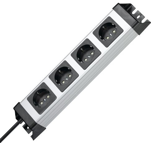 Kopp POWERversal 4-Fach Steckdosenleiste in Silber-Schwarz - Mehrfachsteckdose mit erhöhtem Berührungsschutz - IP20 Wand-Steckdosenleiste mit 1,4m Zuleitung & 90° gedrehten Anschlüssen