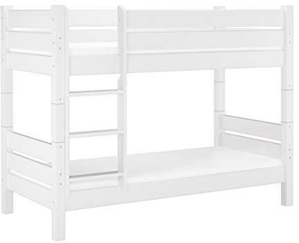 Erst-Holz Etagenbett extra stabil 80x200 weiß Nische 80 cm teilbar 2 Rollroste 2 Matratzen 60.16-08WT80M