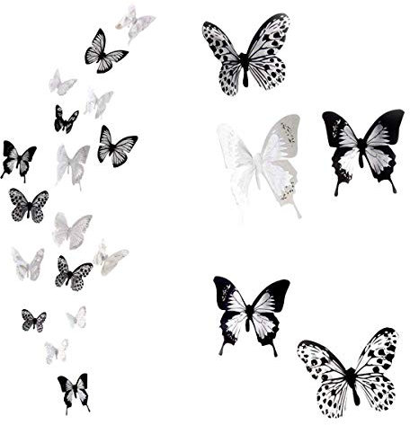 Butterfly Wall Stickers, 36 x 3D Butterfly Stickers for Bedroom, Living Room, Office (Black and White)