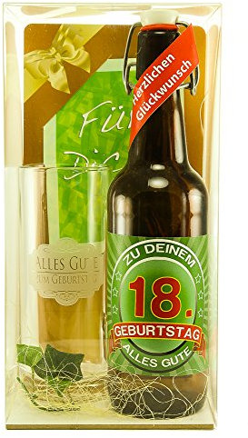 Geburtstag Geschenkset Bier, Bierkrug, Dekoration und Geschenkkarte verpackt in Präsent Box. Für Mann, Frau, Mama, Papa, Oma, Opa. Etikett mit Zahl, wählen Sie bei Größe Ihre Wunschzahl (18. Geburtstag)