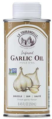 La Tourangelle, Aceite de girasol con infusión de ajo, aceite alto oleico para cocinar pastas, aderezos de ensalada, rociar palomitas de maíz, aroma y sabor irresistibles, 8.8 onzas líquidas