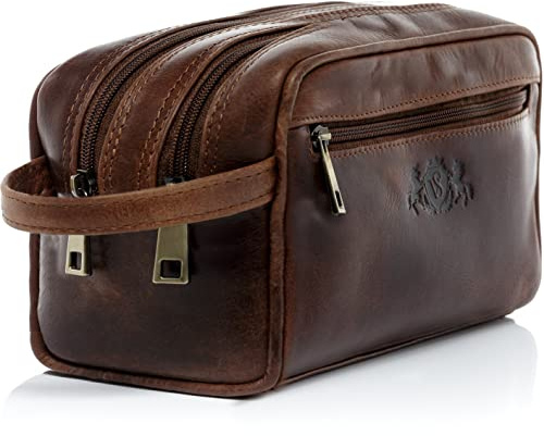 SID & VAIN® borsa toiletry vera pelle vintage GATWICK grande borsetta necessaire Toilette pochette beauty case da Viaggio uomo donna marrone prodotto artigianale