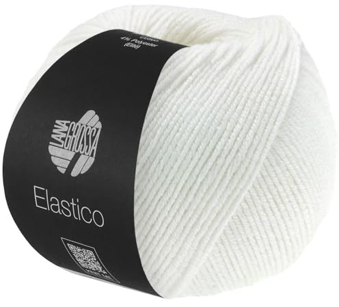 LANA GROSSA Elastico | Baumwoll-Klassiker mit leichtem Stretchanteil | Handstrickgarn aus 96% Baumwolle & 4% Polyester (Elite)| 50g Wolle zum Stricken & Häkeln | 160m Garn FB 1