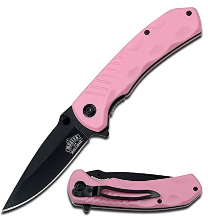 Master USA – Spring Assisted Folding Knife – Black Stainless Steel Blade, Pink Nylon Fiber Handle with Pocket Clip, Tactical, EDC, Self Defense- MU-A002PK