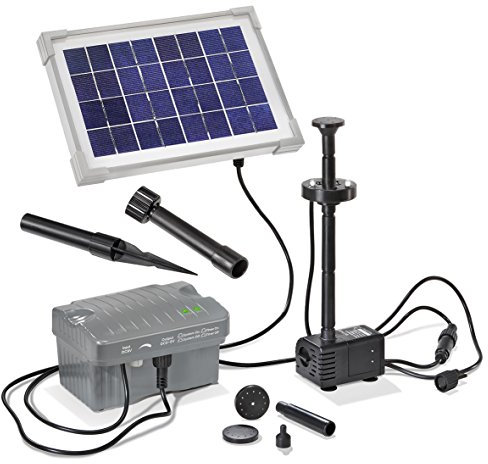 esotec Solar Teichpumpe Palermo 5/330, Komplettset, Akkubox, LED Lichtring, Pumpe 330l/h, Solarmodul, Springbrunnen, Wasserspiel, Solarbrunnen, Springbrunnenpumpe, 0,9m, 101775