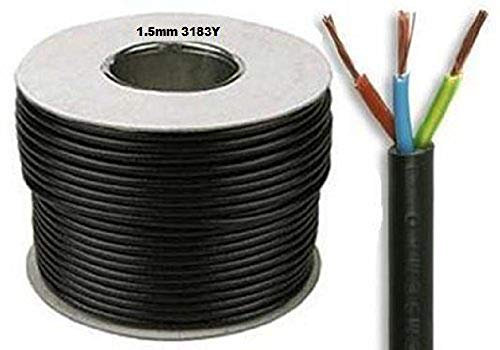 50 Meters Drum/Reel of Black Flex 3183Y 1.5mm 15 Amp 3 Core Flexible Black Cable