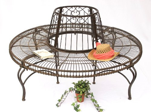 DanDiBo JC112404 Rund bänk tillverkad av metall, trädbänk, trädgårdsbänk, D: 150 cm, H: 75 cm