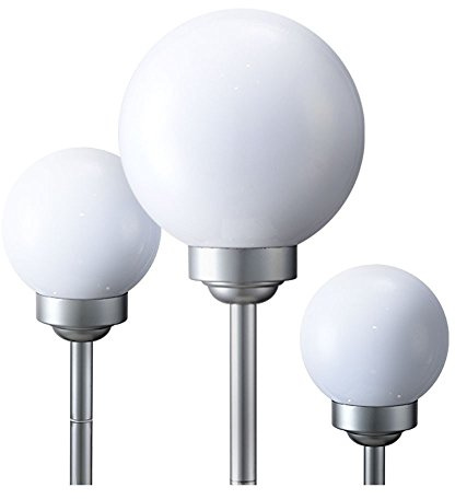 3er Set LED Solar Außen Leuchte Garten Deko Steck Lampen Kugeln weiß 15 und 20 cm