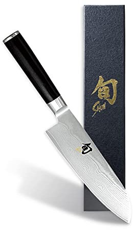 KAI Shun Classic Santoku 18 cm Klingenlänge - Damastmesser 32 Lagen VG MAX Kern - 61 (±1) HRC - Pakkaholzgriff - Made in Japan - japanisches Kochmesser Küchenmesser geschmiedet