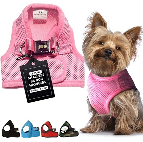 Snazzi Pet Soft Mesh Comfy Step in Dog Vest Harness Tiny XS Small Dogs 2-16 lbs Teacup Mini Toy Puppy (Baby Pink, XS 9.5-11.5 2-4 lbs)