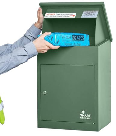 SMART PARCEL BOX Paketbox, Paketbriefkasten Wandmontage, Briefkasten mit Paketfach, Postbox für Pakete Outdoor mittelgroß, Paketkasten rostfrei verzinkter Stahl, 3 Schlüssel, 44x35x58 cm, grün