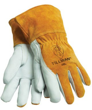 Tillman 48L Large Brown Top Grain Goatskin Fleece Lined Standard Grade MIG Welders Gloves with Straight Thumb, 3 1/2 Cuff, Kevlar Stitching and Elastic Back (1/PR)