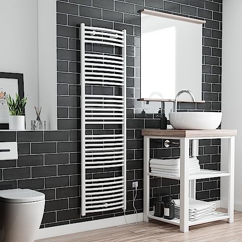 Der Renovierungsprofi Handtuchwärmer Florenz, elektrisch mit Heizstab, 170 x 50 cm, alpin-weiß, Heizpatrone mit Spiral-Kabel und Schuko-Stecker, Handtuchhalter-Funktion