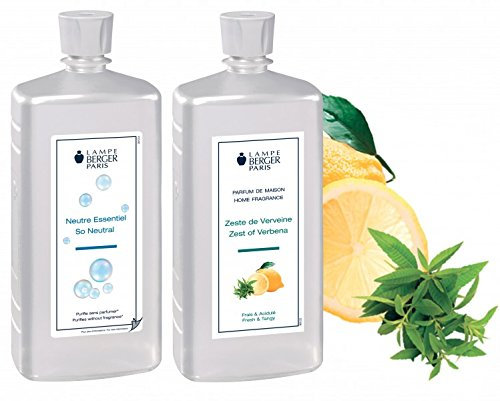 Lampe Berger, set di 2 fragranze, 1000 ml neutro, 1000 ml e 1000 ml di freschezza rivitalizzante / limone Verbene/Zeste de Verveine inclusa