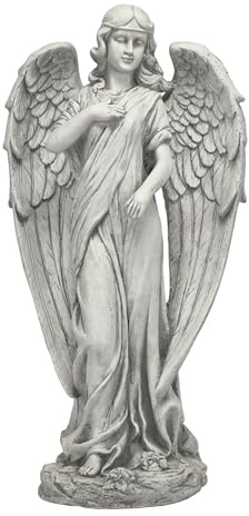 Alpine Corporation QFC104 Engelsstatue für den Außenbereich, Garten, Terrasse, Deck, Veranda, Kunstdekoration, 40,6 cm L x 30,5 cm B x 78,9 cm H, Grau
