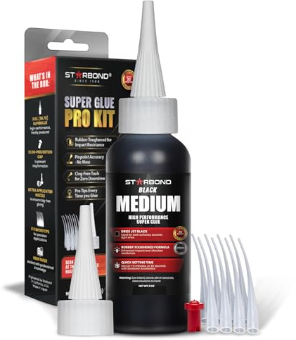 STARBOND 59 ml svart medium CA-lim (premium cyanoakrylat superlim) sprickfyllare 150 CPS viskositet för träbearbetning, träbearbetning, snickeri, gitarr, RC Hobby