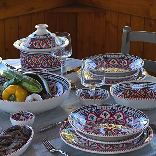 Service à couscous assiettes creuses et jatte Bakir rouge - 6 pers