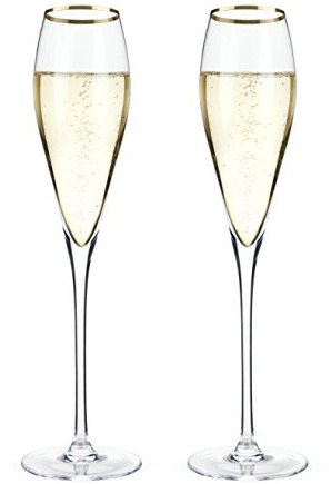 Viski Crystal Champagne Flutes, Gold Plated Rim, Elegant Champagne Glasses Gift Set for Sparkling Wine, Prosecco, Mocktails, Housewarming, Wedding Gifts, Home Bar, 8 oz, Set of 2