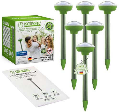 ISOTRONIC 6X Solar Maulwurfschreck Wühlmausfrei Wühlmausschreck Wühlmausvertreiber Wühltierfrei Wühltiervertreiber mit Vibration gegen Maulwurf Maus Ameise