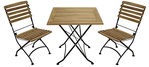 DEGAMO Garten Sitzgruppe Klappgarnitur Jakarta 3-teilig, Flachstahl schwarz + Teak Holz naturfarben geölt, FSC®-Zertifiziert, Outdoor