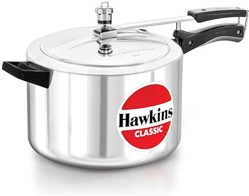 Hawkins Classic 8 Litre Aluminium Inner Lid Pressure Cooker, Wide Design Pan Cooker, Big Cooker, Silver (CL8W)