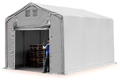 TOOLPORT Lagerzelt Zelthalle 4x6 m mit Hochziehtor - robuste PRIMEtex PVC Plane 2300 N - Wasserdicht 3m Seitenhöhe