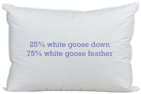 Down Etc Luxury Hotel Side or Back Sleepers 235-Thread Count 100% Down-Proof Soft Preshrunk Cotton Fabric 25/75 Goose Down & Feather Pillows for Sleeping, Queen (Pack of 1), White