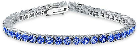 Bling Jewelry 12 Ctw Prong Basket Set Solitaire Round Cubic Zirconia Royal Blue Simulato Zaffiro Aaa Cz Bracciale Da Tennis Per Le Donne Prom Bride Argento Placcato
