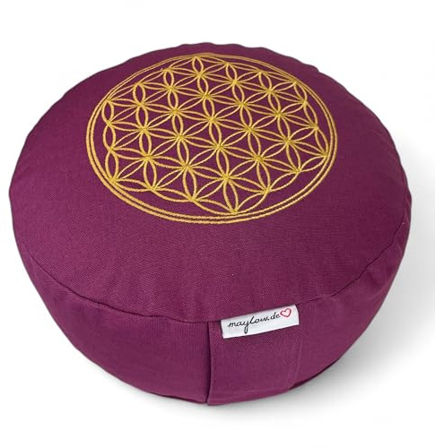 Maylow – Yoga avec cœur Coussin de méditation – Coussin de Yoga vannure d'épeautre Premium 100% Coton Taille 33 x 15 cm avec coutil Housse Lavable, MV001, Violet
