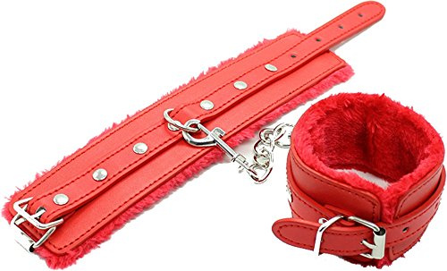 jowiha® Lederhandschellen in Rot gepolstert Plüsch mit Karabiner Handschellen aus Leder Durchmesser 5-7cm