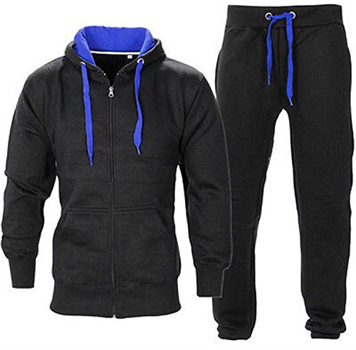 shelikes Men's Tracksuit Full Zip Hoodie & Joggers Set Fleece Top & Bottom Cord Set Contrast Hooded Sweatshirt and Bottoms Co-Ord Jogging Track Suit for Gym Running Jogging Lounge & Casual Wear
