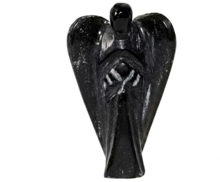 Jet International Schwarzer Turmalin Engel 2 Zoll – Handgeschnitzt – Schutz, Heilstein, Meditation, Reiki, spirituelle Energie