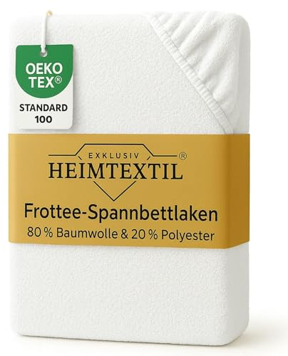 EXKLUSIV HEIMTEXTIL Frottee Spannbettlaken 180-200 x 200 cm 80% Baumwolle, 20% Polyester Öko - Tex Zertifiziert, Markenqualität, Matratzenhöhe bis 25 cm, Weiss
