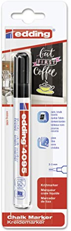Edding 4095 Kreidemarker - Schwarz - 1 Kreide-Tintenmarker - Rundspitze 2-3 mm - trocken abwischbarer Stift für Kreidetafeln - für Fenster, Glas, Spiegel - Flüssigkreide-Marker für deckende Abdeckung