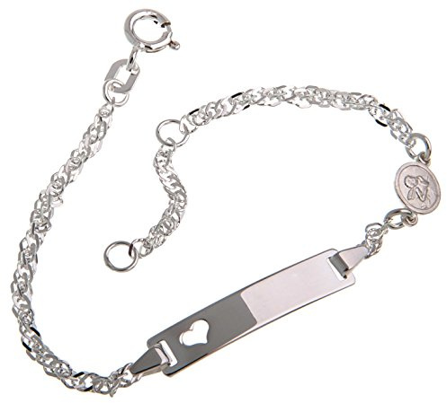 Silberketten-Store Baby- & Kinder ID Armband Singapur mit Herz & Engel-Anhänger inkl. Gravur & Geschenksäckchen I aus 925 Silber I nickelfrei & allergiker-geeignet I 10 Schriftarten