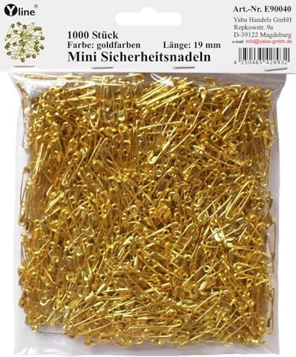 1 000 stycken mini säkerhetsnålar små, guldfärgade ca 19 mm, säkerhetsnålar, E90040