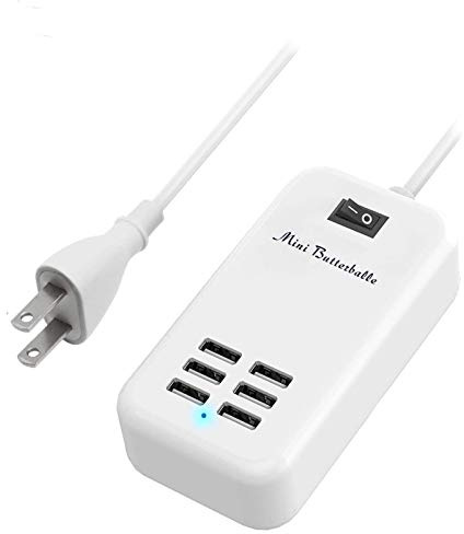 6 Port USB Charging Station, Multi Device USB Charger Hub with ON/Off Power Switch, 5ft Long Cord, Universal Fast Charging Adapter for Cell Phones, Tablets, 5V DC Electronic Devices