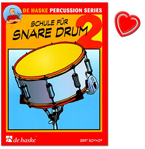 Schule für Snare Drum (Kleine Trommel) - Band 2 - Schule für Einzel- und Gruppenunterricht von Gert Bomhof - mit bunter herzförmiger Notenklammer