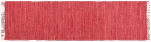 Dhurry | fläckig | platt tygmatta i 100% bomull; handvävd, tvättbar, kan användas på båda sidor | 70 x 250 cm; röd | Happy Cotton