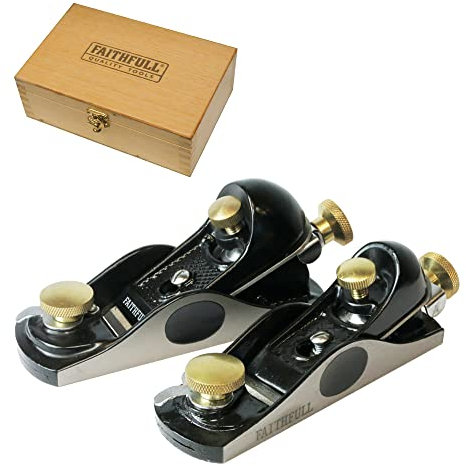 Faithfull 6012 & 912 Einhandhobel-Set in Holzbox – Präzisionsgefertigte Flachwinkel-Handhobel aus Gusseisen für Hirnholzbearbeitung und Feinbearbeitung